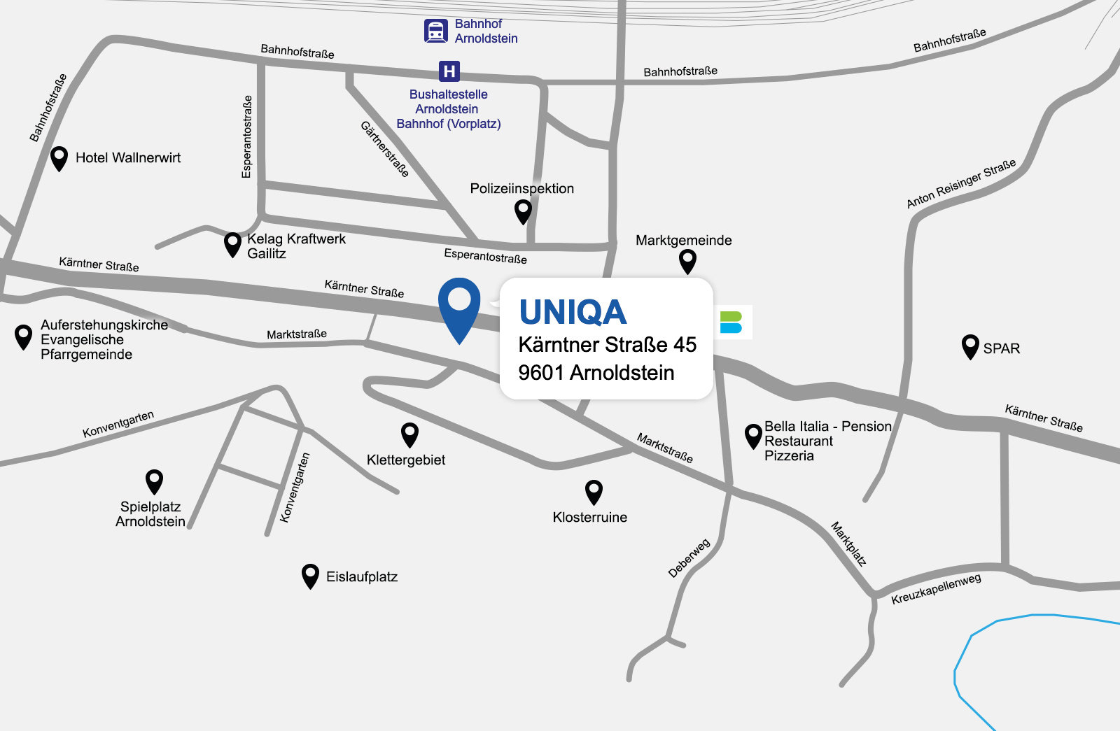 Eine detaillierte gezeichnete Karte der UNIQA Generalagentur All in One